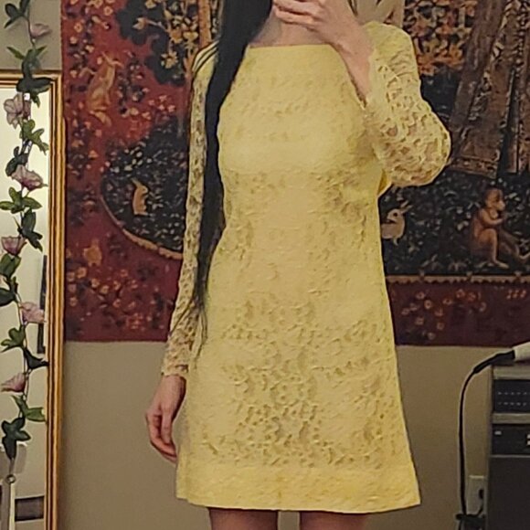 Vintage Yellow Homemade Lace Mod Mini Dress - Picture 9 of 12